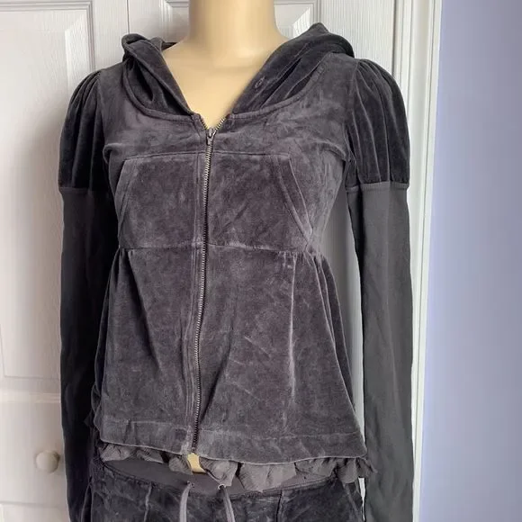 Juicy Couture Track Suit Set Jacket & Pants Velour S/P Dark Gray - Picture 3 of 16